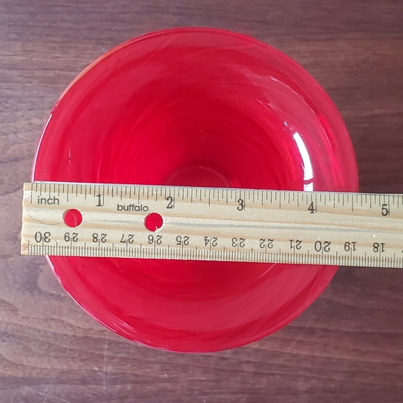 Art Glass Vase-Red and Yellow Flower Vase-Swirled Optic Pulled Feather - Picture 4 of 7